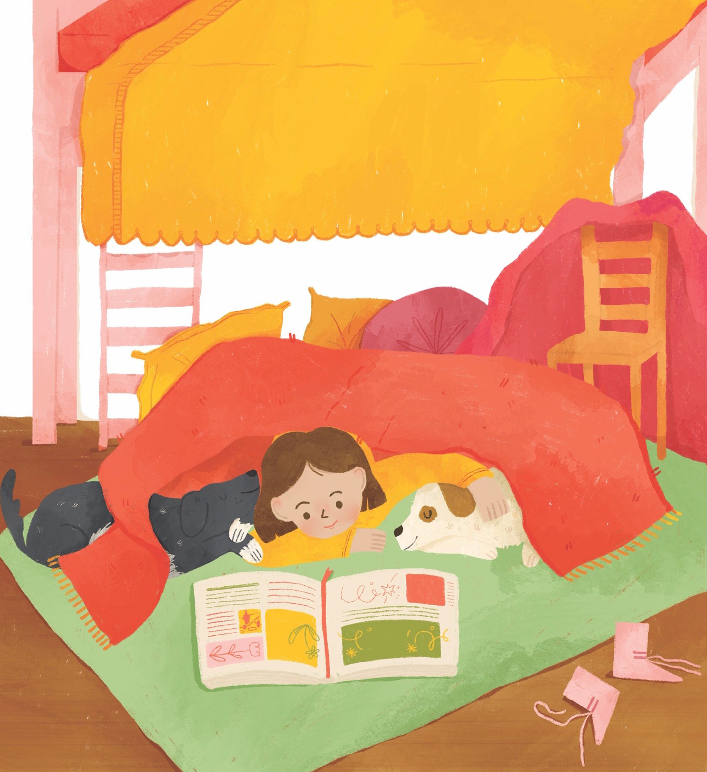 bookspread_girl_dogs_bed_bedroom