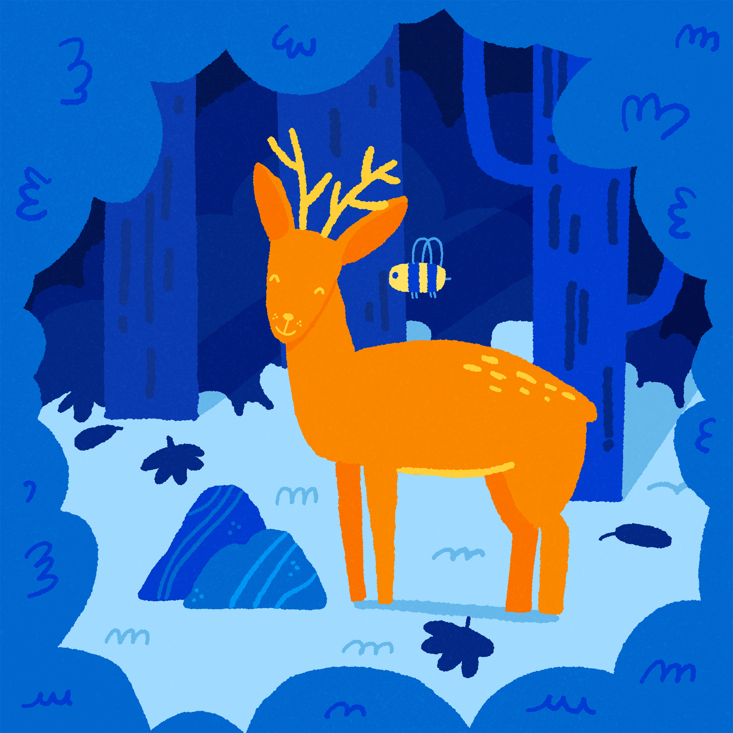 forest_blue_night_bee_deer